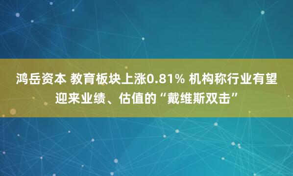 鸿岳资本 教育板块上涨0.81% 机构称行业有望迎来业绩、估值的“戴维斯双击”
